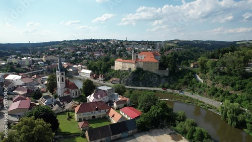 Castle Ledeč nad Sázavou (Hrad Ledeč nad Sázavou) Czech republic,aerial panorama landscape view of historical town Ledec nad Sazavou, photo