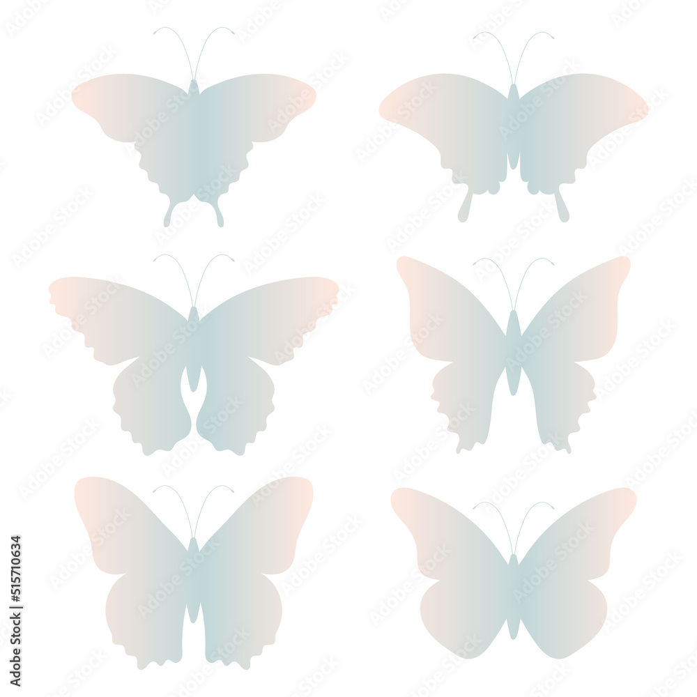 Set of butterflies in flat style on a white background. Gradient silhouette of different butterflies. Set of butterflies in flat style on a white background. Gradient silhouette of different butterflies.