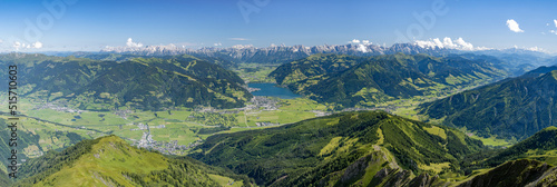 Panoramic view of the Salzburg mountains in summer , Zell am See, Pinzgau, Salzburger Land, Austria, Europe