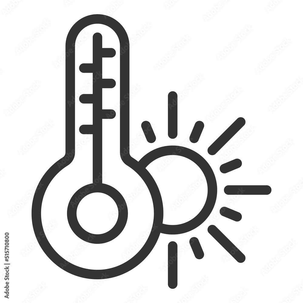 Thermometer and sun, weather and temperature - vector sign, web icon, illustration on white background, outline style Thermometer and sun, weather and temperature - vector sign, web icon, illustration on white background, outline style