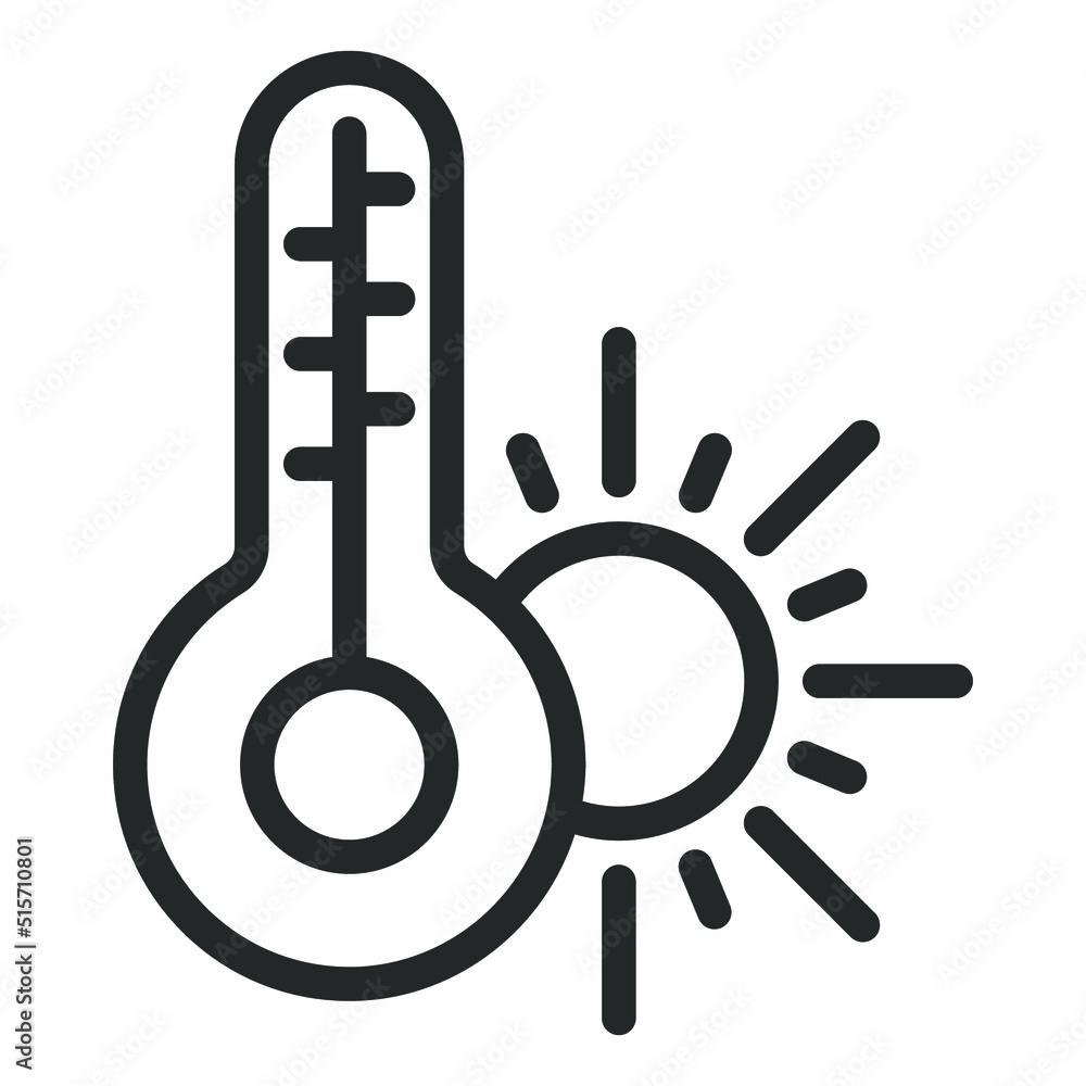 Thermometer and sun, weather and temperature - vector sign, web icon, illustration on white background, outline style Thermometer and sun, weather and temperature - vector sign, web icon, illustration on white background, outline style