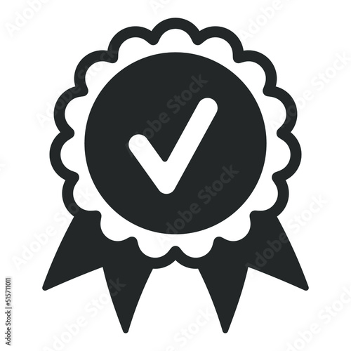 Signet, seal with approval sign and ribbons - vector sign, web icon, illustration on white background, glyph style