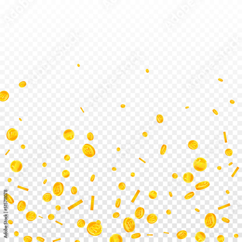 Korean won coins falling. Eminent scattered WON coins. Korea money. Rare jackpot, wealth or success concept. Vector illustration.