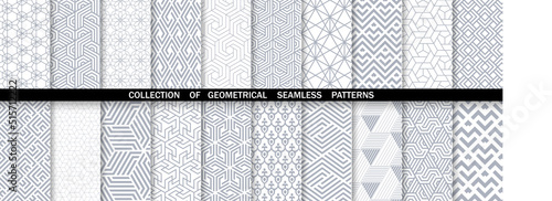 Geometric set of seamless gray and white patterns. Simpless vector graphics.