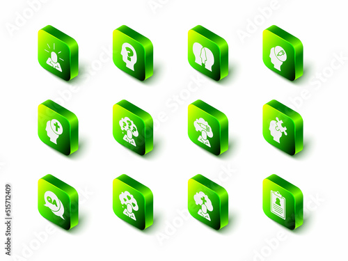Set Head with question mark, Bipolar disorder, Addiction to the drug, Solution problem, Medical clipboard, Man graves funeral sorrow and Broken heart divorce icon. Vector