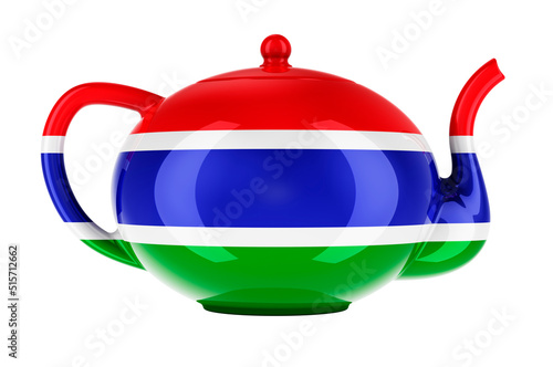 Teapot with Gambian flag, 3D rendering photo