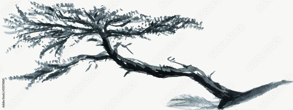 Fototapeta premium Plants of Japan, watercolor illustration. Asian style for printing.traditional garden of Japan, watercolor hand painted illustration.