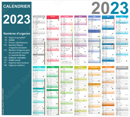 Calendrier 2023 14 mois avec vacances 2023 entièrement modifiable via calques