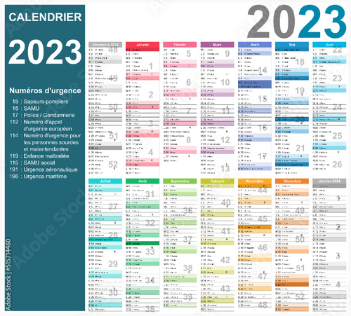 Calendrier 2023 14 mois avec vacances 2023 entièrement modifiable via calques