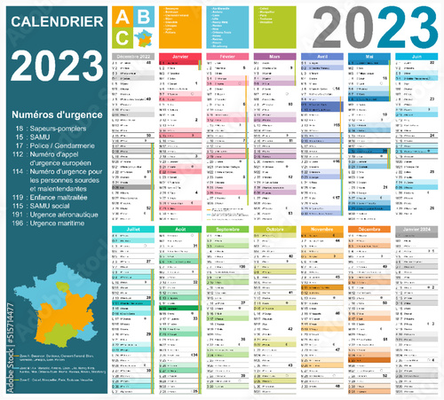Calendrier 2023 14 mois avec vacances 2023 entièrement modifiable via calques