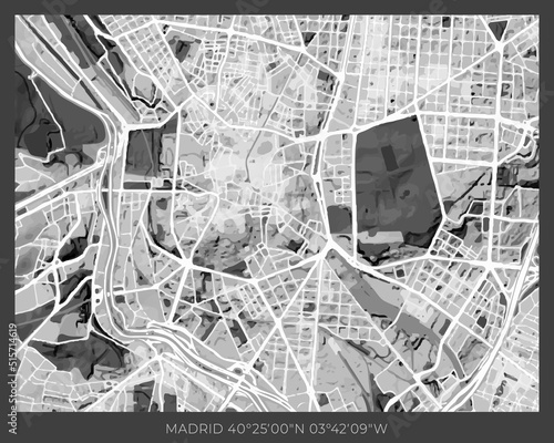 Madrid Map - abstract monochrome design for interior posters, wallpaper, wall art, or other printing products. Vector illustration
