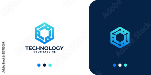 abstract technology hexagon shape logo design inspiration.