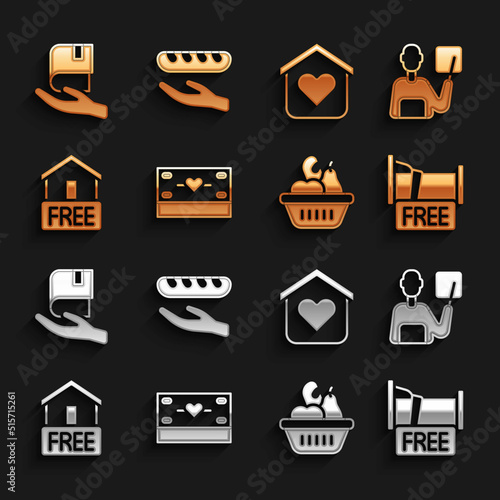 Set Donation and charity, Teacher, Free overnight stay house, food box, home delivery, Shelter for homeless, Book donation and icon. Vector