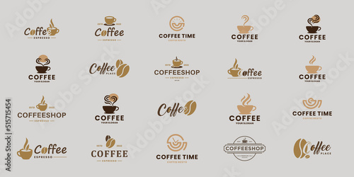 set of coffee emblem, coffee badge logo design inspiration.