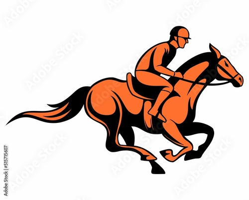 Jockey riding a horse, vector image, isolated on white background. Racetrack. Equestrian. Hippodrome.