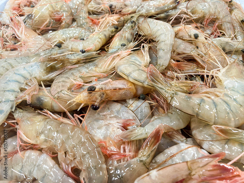Shrimps seen up close. For sale at the seafood market.