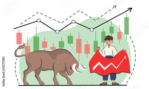 Drawing attention to a bull market is always relevant, during the growth. the bull preparing to break through the channel in the crypto-volume, mark the growth of the entir market. vector stock flat