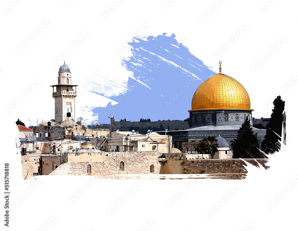 Naklejka premium Dome of the rock city. Al-Aqsa mosque and Dome of the Rock in Jerusalem, Israel.