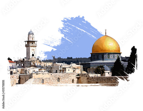 Dome of the rock city. Al-Aqsa mosque and Dome of the Rock in Jerusalem, Israel.