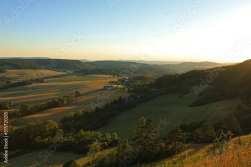 golden hour in the thuringian Eichsfeld panorama from the Dieteroder Klippen viewpoint