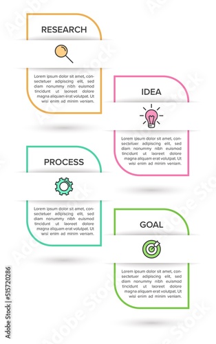 Vertical infographic design with icons and 4 options or steps. Thin line. Infographics business concept. Can be used for info graphics, flow charts, presentations, mobile web sites, printed materials.