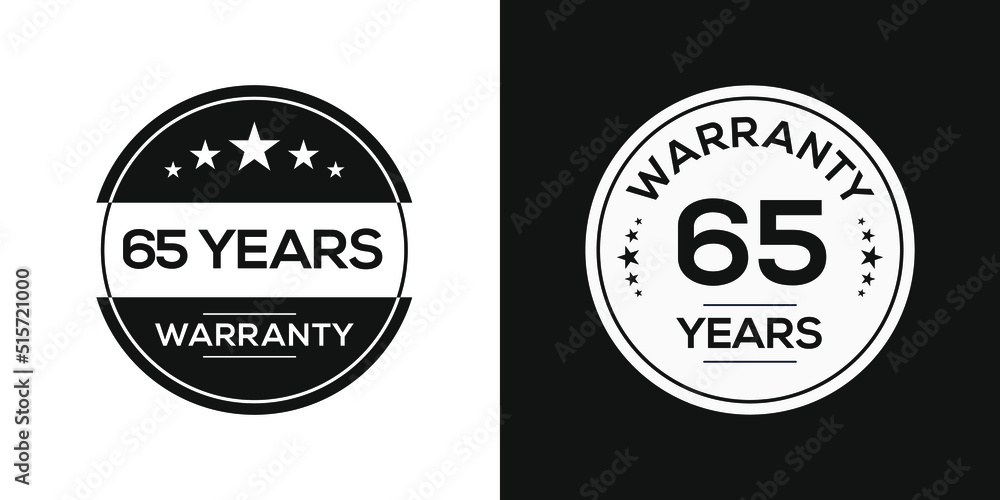 65 years warranty seal stamp, vector label.
