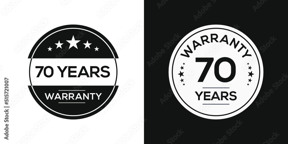 70 years warranty seal stamp, vector label.