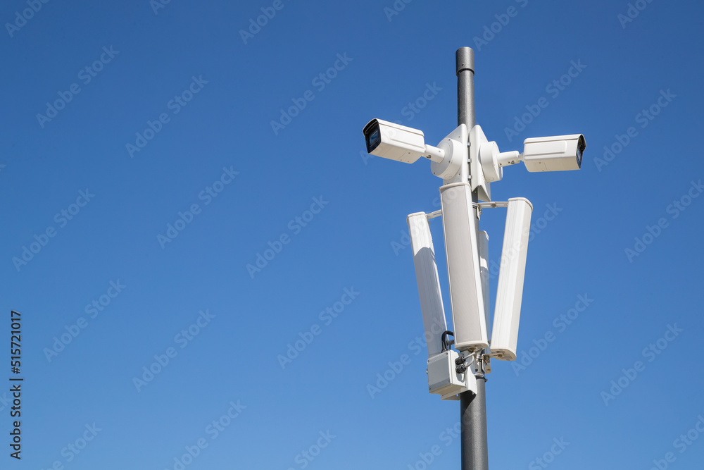 Surveillance cameras. Professional security camera. Security system, technology concept. Video equipment for monitoring the territory of the street security system.