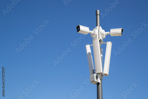 Surveillance cameras. Professional security camera. Security system, technology concept. Video equipment for monitoring the territory of the street security system.