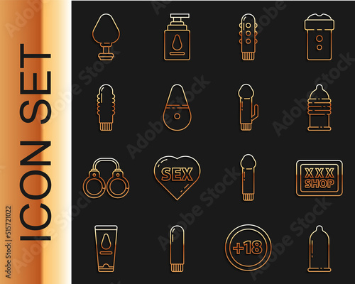 Set line Condom, Sex shop, safe sex, Dildo vibrator, Anal plug and icon. Vector