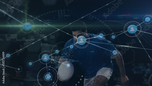 Wallpaper Mural Animation of connections over caucasian male rugby player Torontodigital.ca