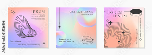 Vector mesh gradient backgrounds with wireframe geometric shapes and futuristic spheres.Abstract illustrations in y2k aesthetic.Pastel colors.Trendy minimalist designs for banners,social media,covers.