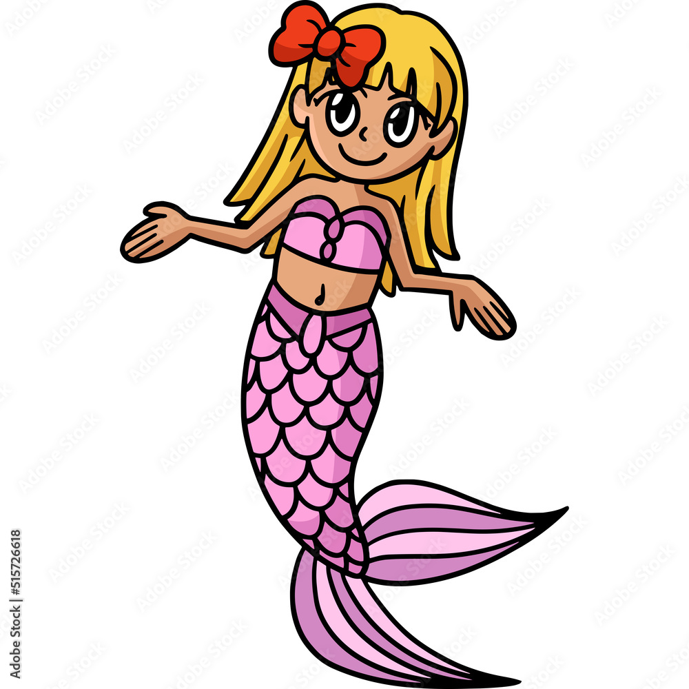 Cute Mermaid Cartoon Colored Clipart 