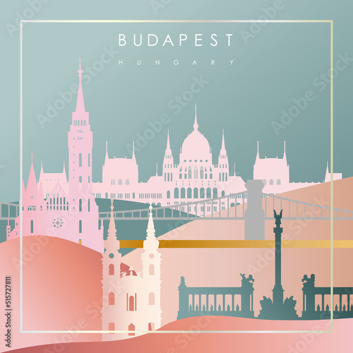 Photography Fashionable information store about Budapest with Parliament, chain bridge, Hero