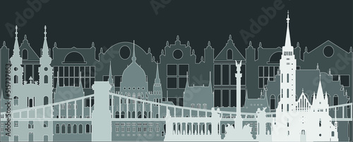 City Street flat design. Urban streetscape. Vector houses. Cartoon exterior architecture, touristic place, facade for illustration of business/ town-planning project, background for any cartoon scene