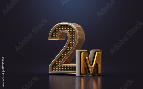 gold luxury Thank you for 2 millions followers online social banner happy celebration 3d render
