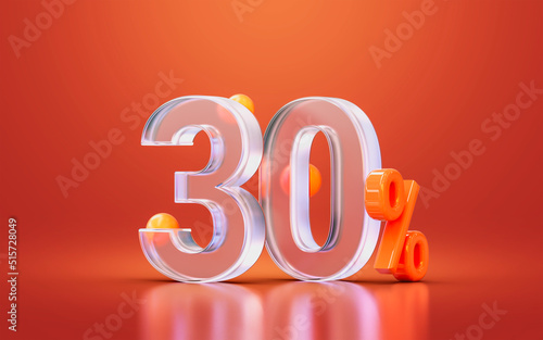 glass morphism realistic 30 percent number for online big sale offer discount, cash back 3d render