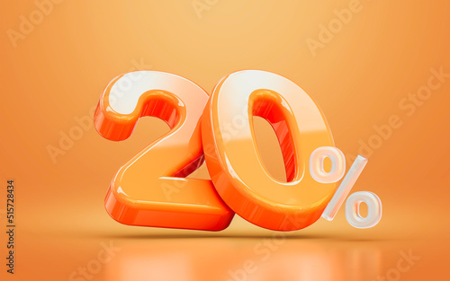 orange realistic glossy 20 percentage number symbol 3d render concept seasonal shopping discount