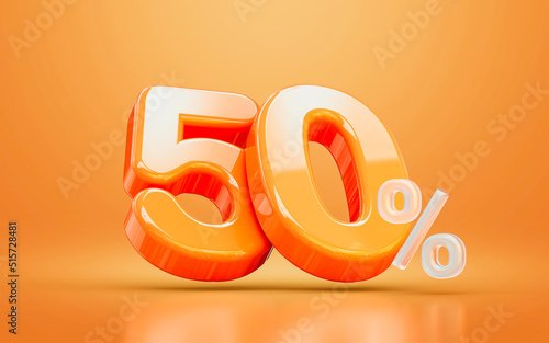 orange realistic glossy 50 percentage number symbol 3d render concept seasonal shopping discount photo