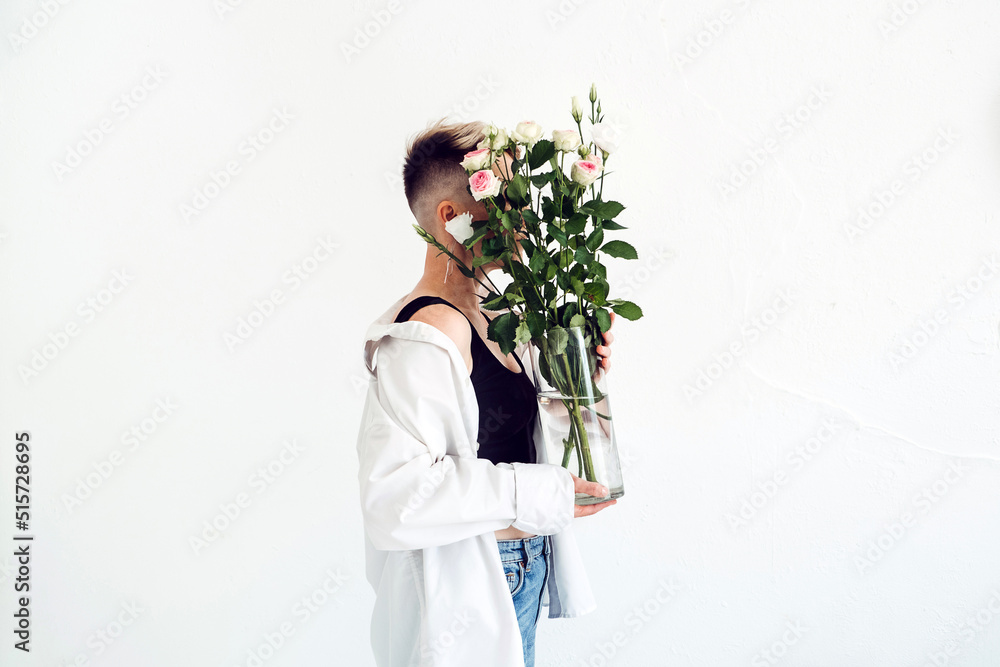 Happy woman florist with Wonderful Edible Wedding Bridal Flower Bouquets in studio Happy woman florist with Wonderful Edible Wedding Bridal Flower Bouquets in studio