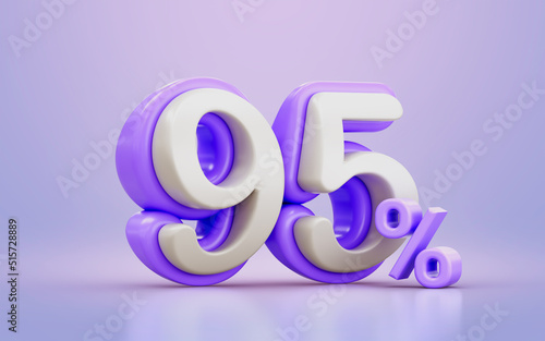 white and purple cartoon look 95 percentage promotional discount number symbol 3d render concept 