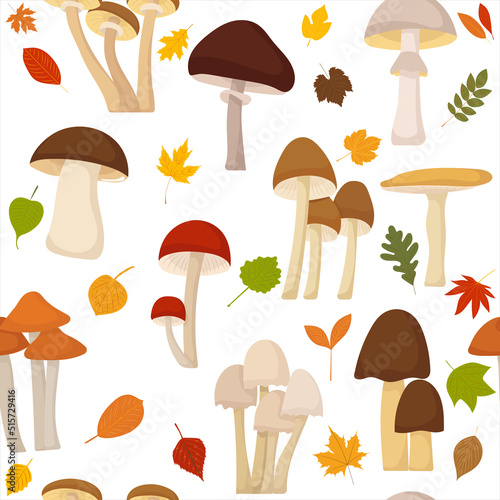 mushrooms, autumn seamless white background