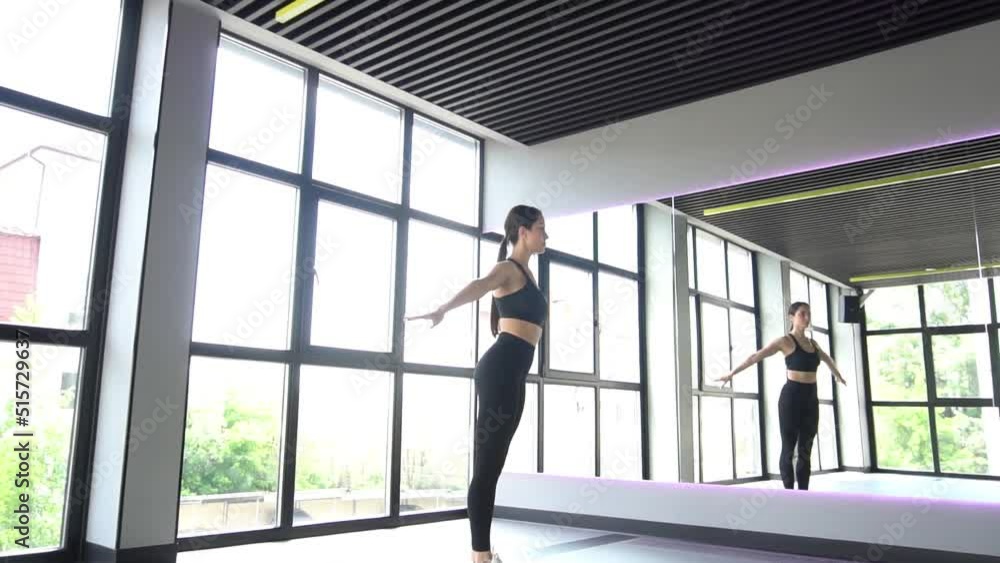 stretching young woman slow motion stretching young woman slow motion