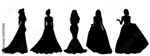 bride, princess black silhouette, isolated, vector