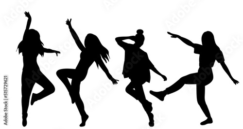 women dancing black silhouette, isolated