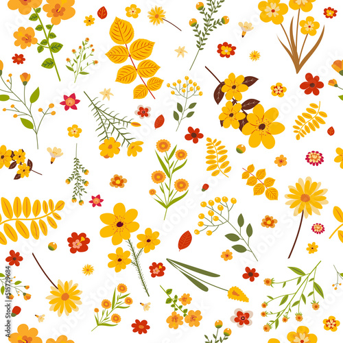 flowers yellow seamless white background , vector