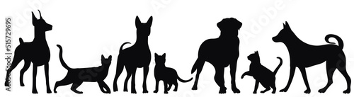 cats and dogs silhouette, isolated, vector