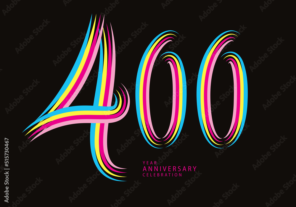 400 number design vector, graphic t shirt, 400 years anniversary celebration logotype colorful line,400th birthday logo, Banner template, logo number elements for invitation card, poster, t-shirt. 400 number design vector, graphic t shirt, 400 years anniversary celebration logotype colorful line,400th birthday logo, Banner template, logo number elements for invitation card, poster, t-shirt.