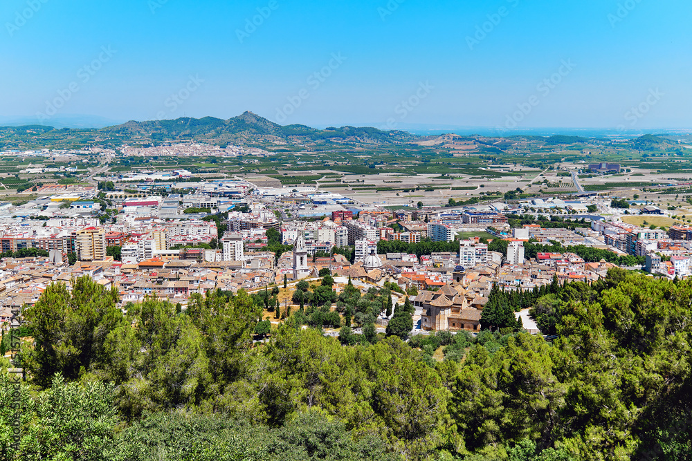Panoramic scenery to Xativa townscape view from Castle. Spain