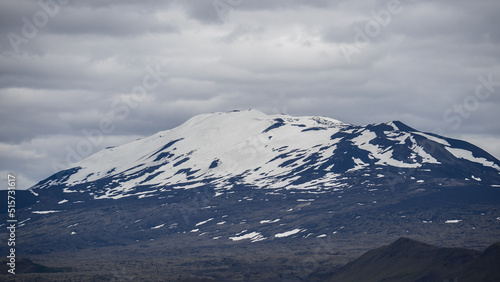 The snowcapped Mt Hekla volcano, South Iceland. 